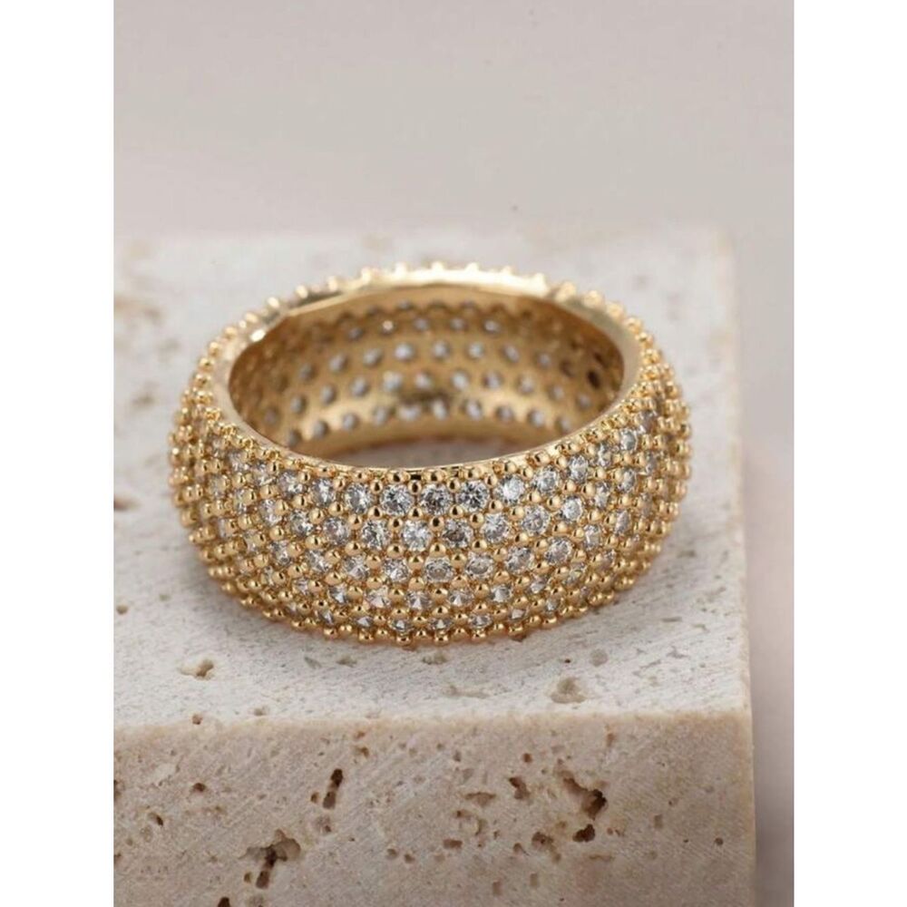 18k Gold plated Pave Crystal Wide Band Ring R 447 - Picture 2 of 2
